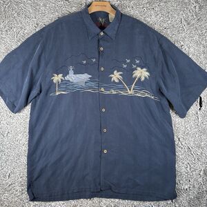Bamboo Cay Hawaiian Shirt Men’s XL Navy Ship Print Air Force Embroidered